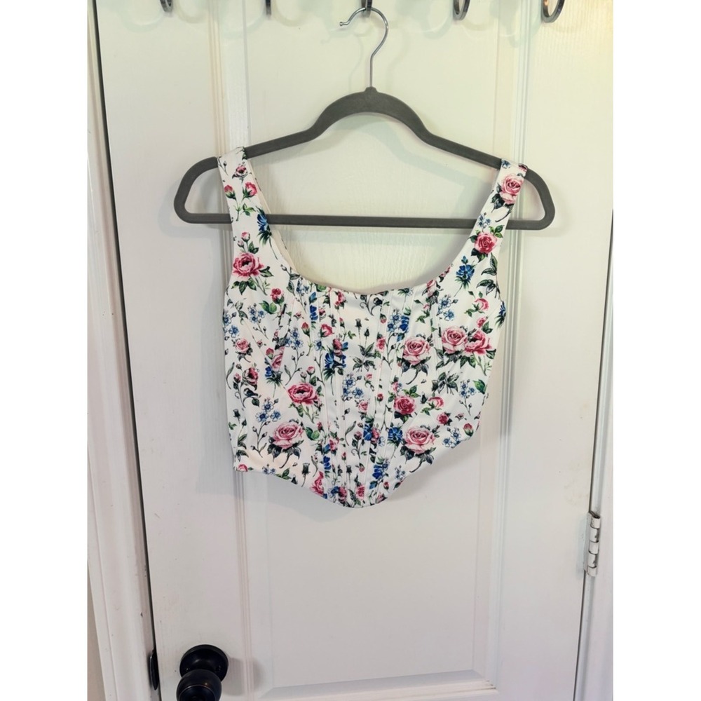 Marthea NWT size Medium Floral Corset Scoop Neck Cropped Zipper Summer Festival